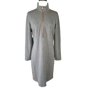 Lauren Ralph Lauren Grey Mockneck Midi Dress w/ Lambskin Leather Accents Size 10
